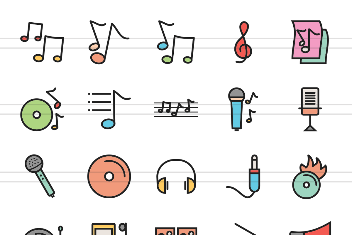 50 Music Line Filled Icons, an Outline Icon by IconBunny (Photo 2 of 3)