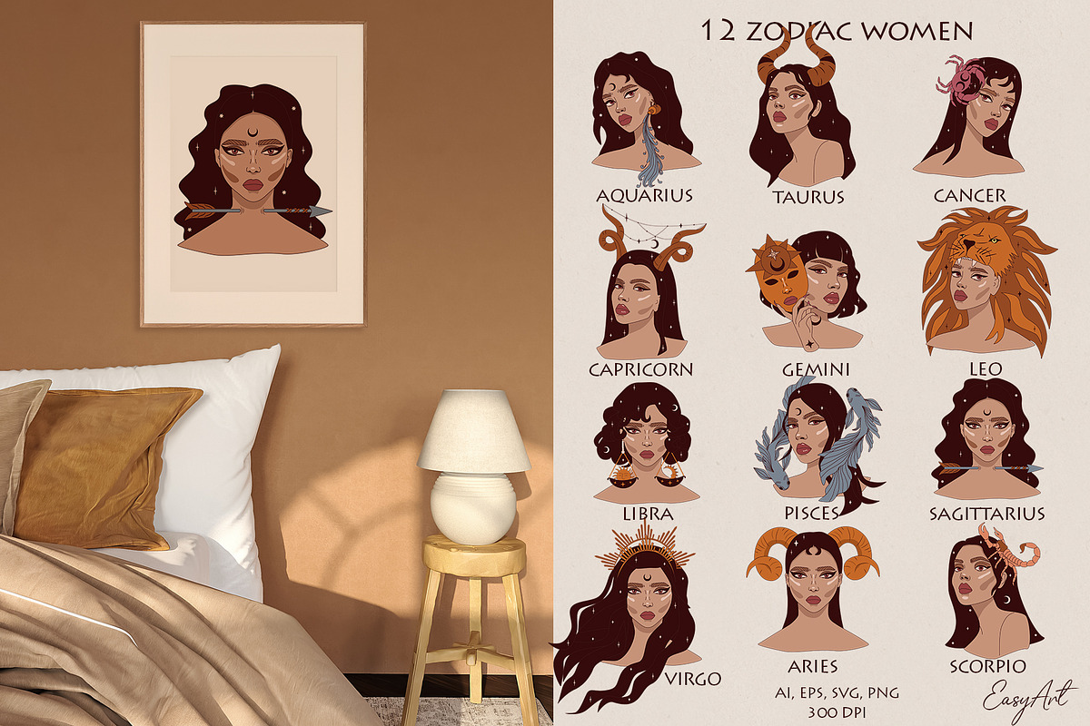 ZODIAC women and flowers collection, an Object Illustration by EasyArt (Photo 9 of 11)