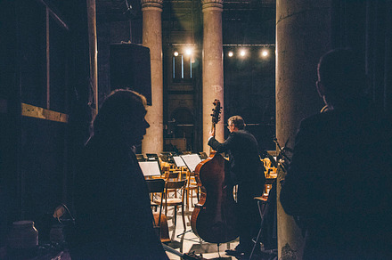 Classical musicians backstage