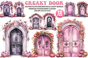 Watercolor Halloween Creaky Door PNG