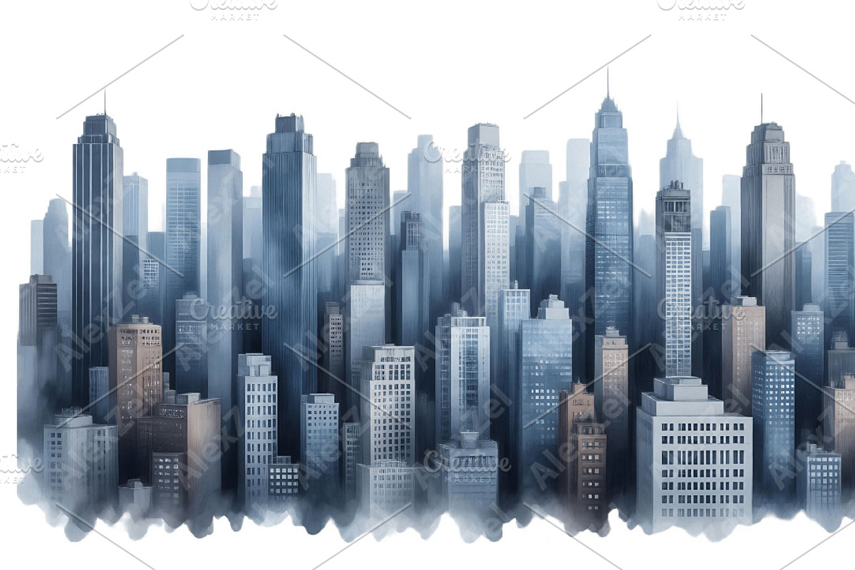 Watercolor Cityscape PNG Skyscraper, a Decorative Illustration by AlexZeL (Photo 2 of 5)