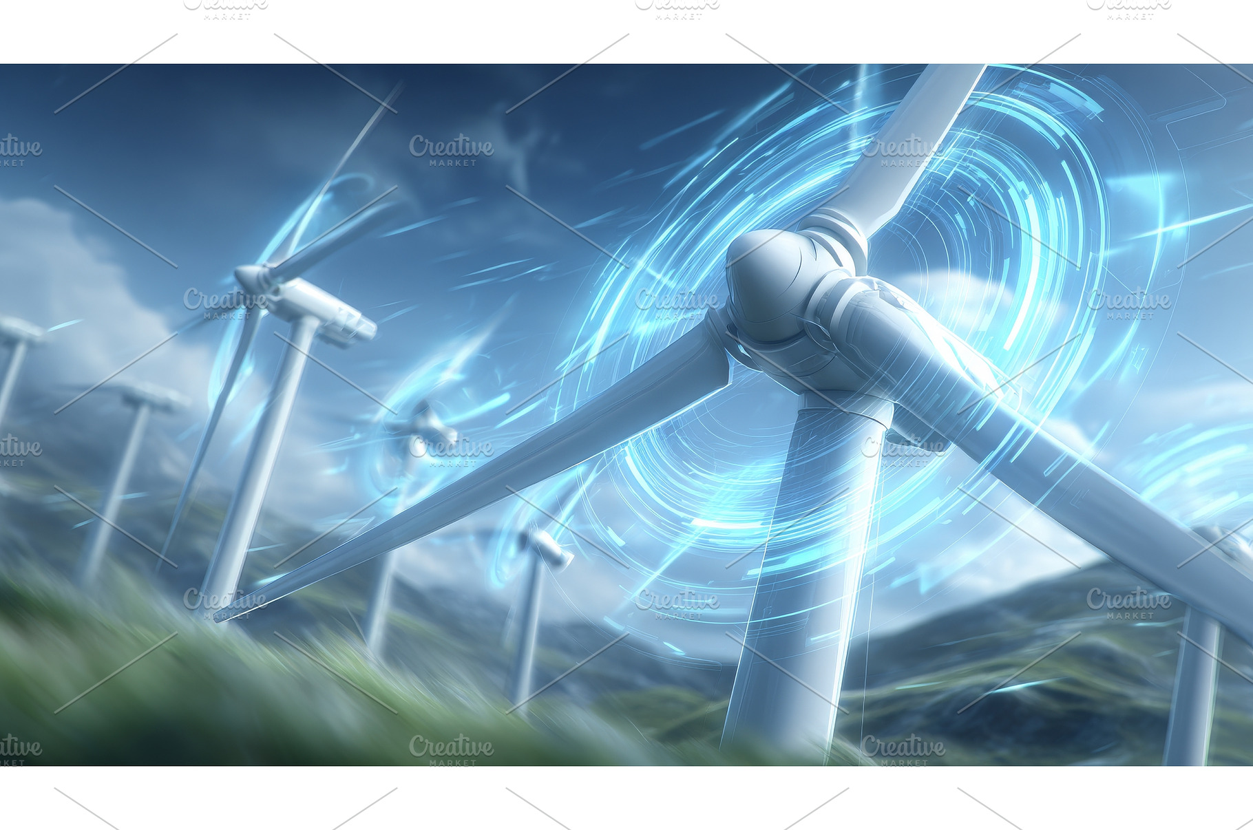 Against a serene blue sky, two wind, a Technology Photo by ZinetroN