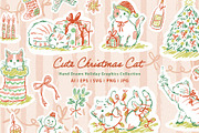 Christmas Cat Line Art Collection, an Object Graphic by Sawango Designs (Thumbnail 1 of 11)