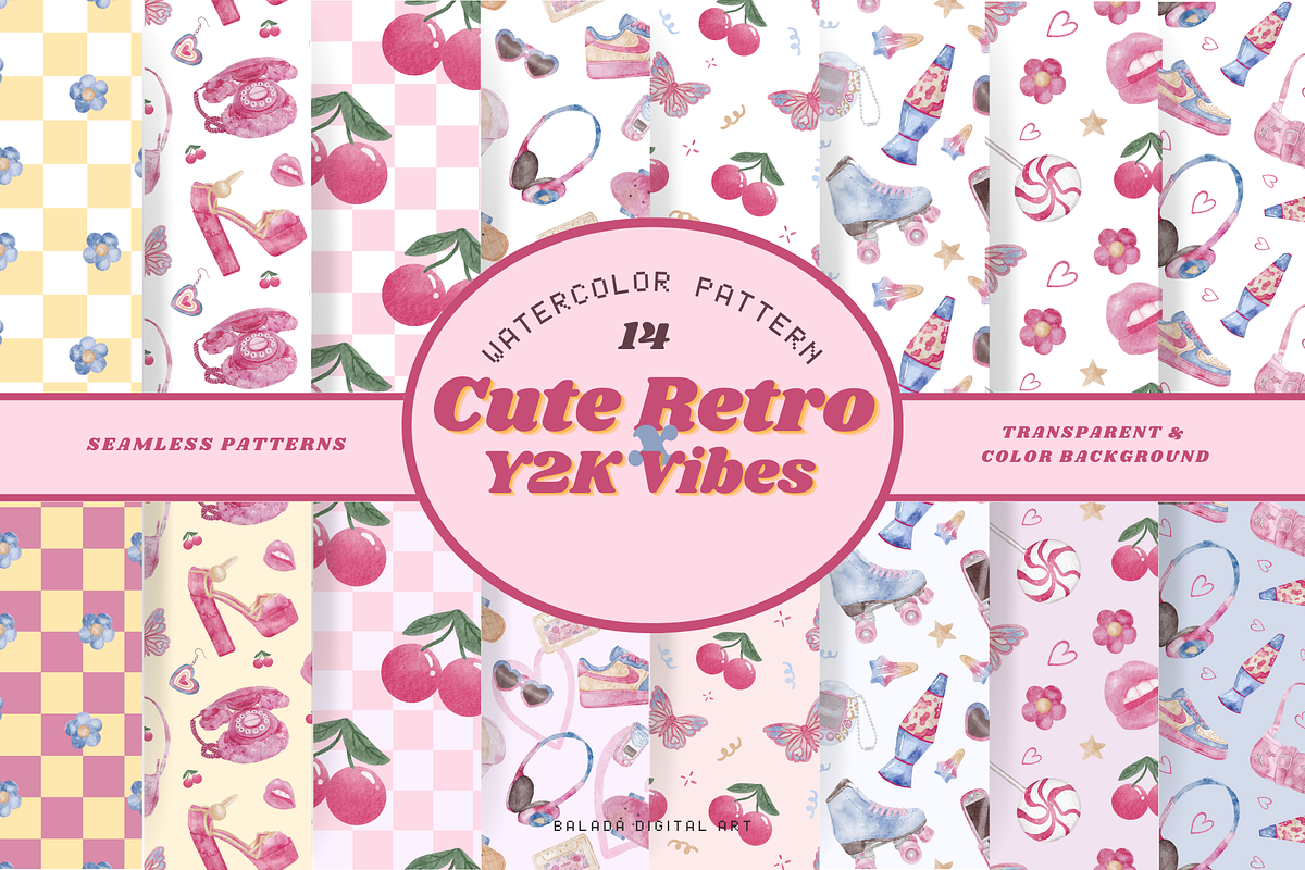 Y2k Retro Watercolor Clipart bundle, a Technology Illustration by Balada Digital Art (Photo 5 of 16)