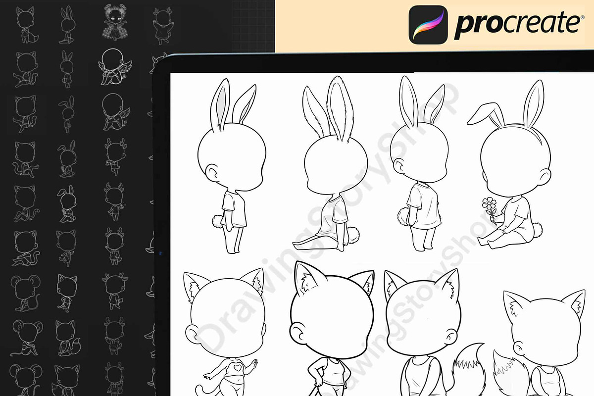 Procreate Chibi Girl Animal Stamps 2, a Brush Add-On by DrawingStoryShop (Photo 3 of 6)