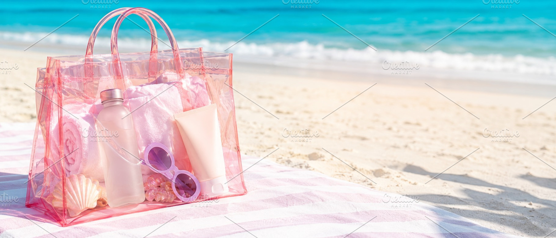 Pink transparent jelly fashion beach, a Photo by Dvoevnore photos