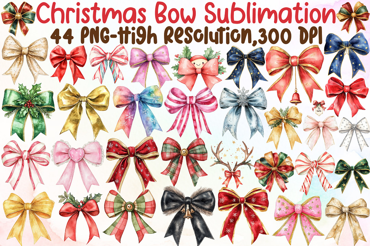 Christmas Bow Sublimation Clipart Bu, an Illustration by Sublimation Artist (Photo 1 of 6)