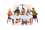 People eating at festive table set, a Person Illustration by PaperTrident (Thumbnail 5 of 13)