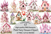 Watercolor Pink Fairy Houses Clipart, a Seasonal Illustration by CitraGraphics (Thumbnail 1 of 5)