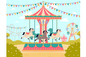 Swings at amusement park. Childish, an Illustration by YummyBuum