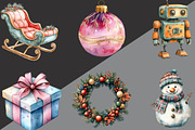 Retro Christmas Watercolor Clipart, an Illustration by Black Bird Studio (Thumbnail 3 of 6)