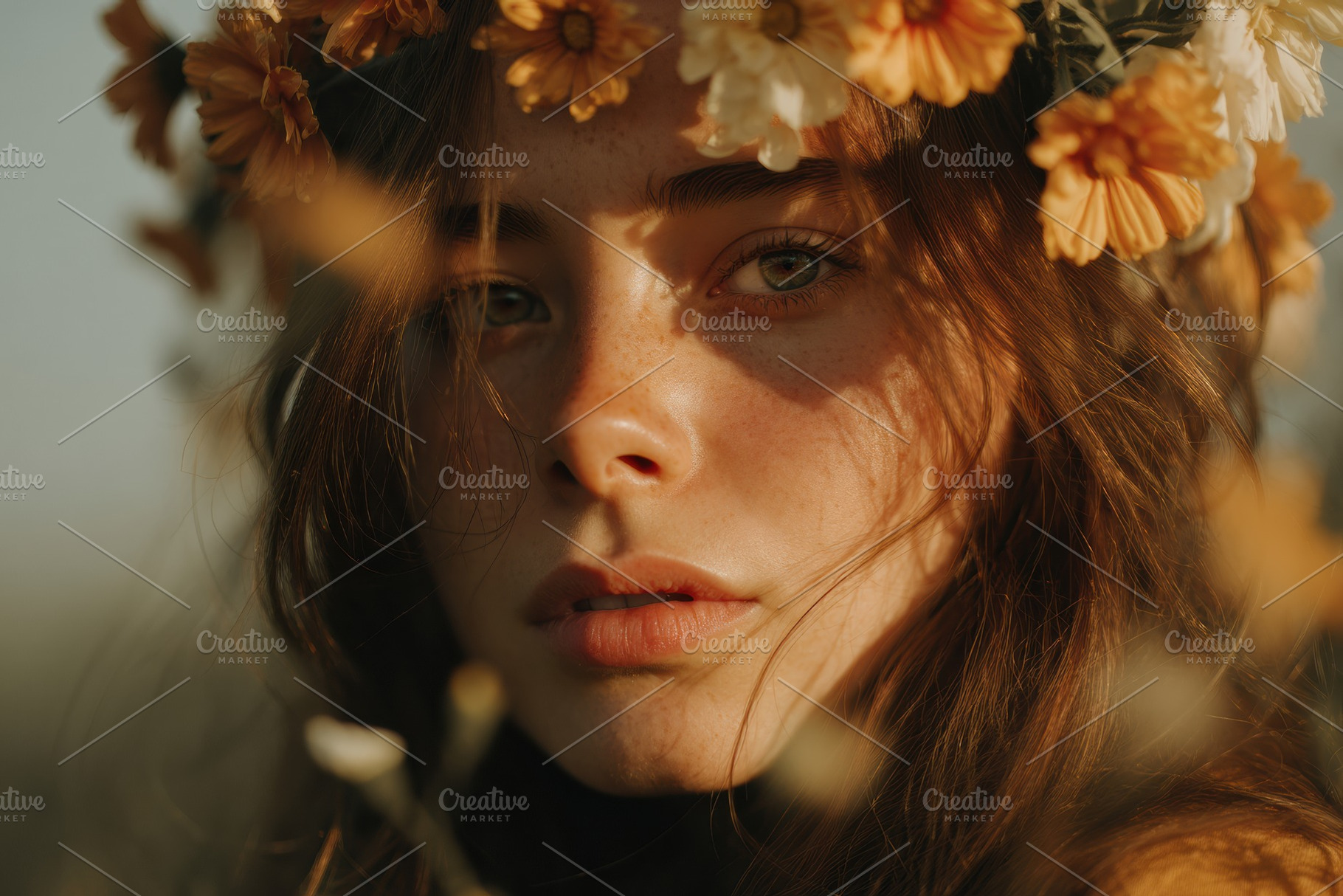 Woman with Blooming Flowers in Hair, a Person Photo by Virgo Studio
