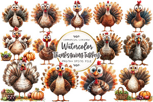 Thanksgiving Turkey Clipart, an Illustration by OK Design
