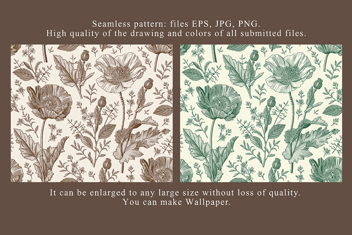 Seamless Set Flowers Poppy Poppies, a Pattern Graphic by Vintage (Photo 3 of 14)