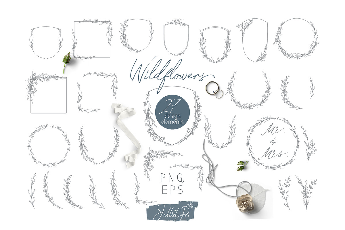 Floral wedding clipart set, a Decorative Illustration by JuDesign (Photo 1 of 5)