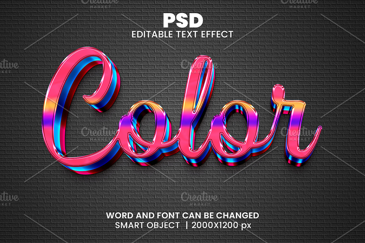 Color 3d Editable Psd Text Effect, a Layer Style Add-On by bdrobin (Photo 1 of 2)
