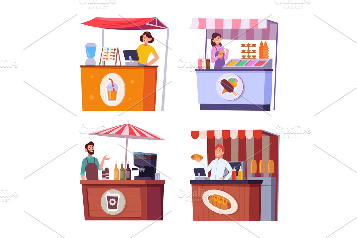 Street food. Urban food vendors, a Food Illustration by Onyx
