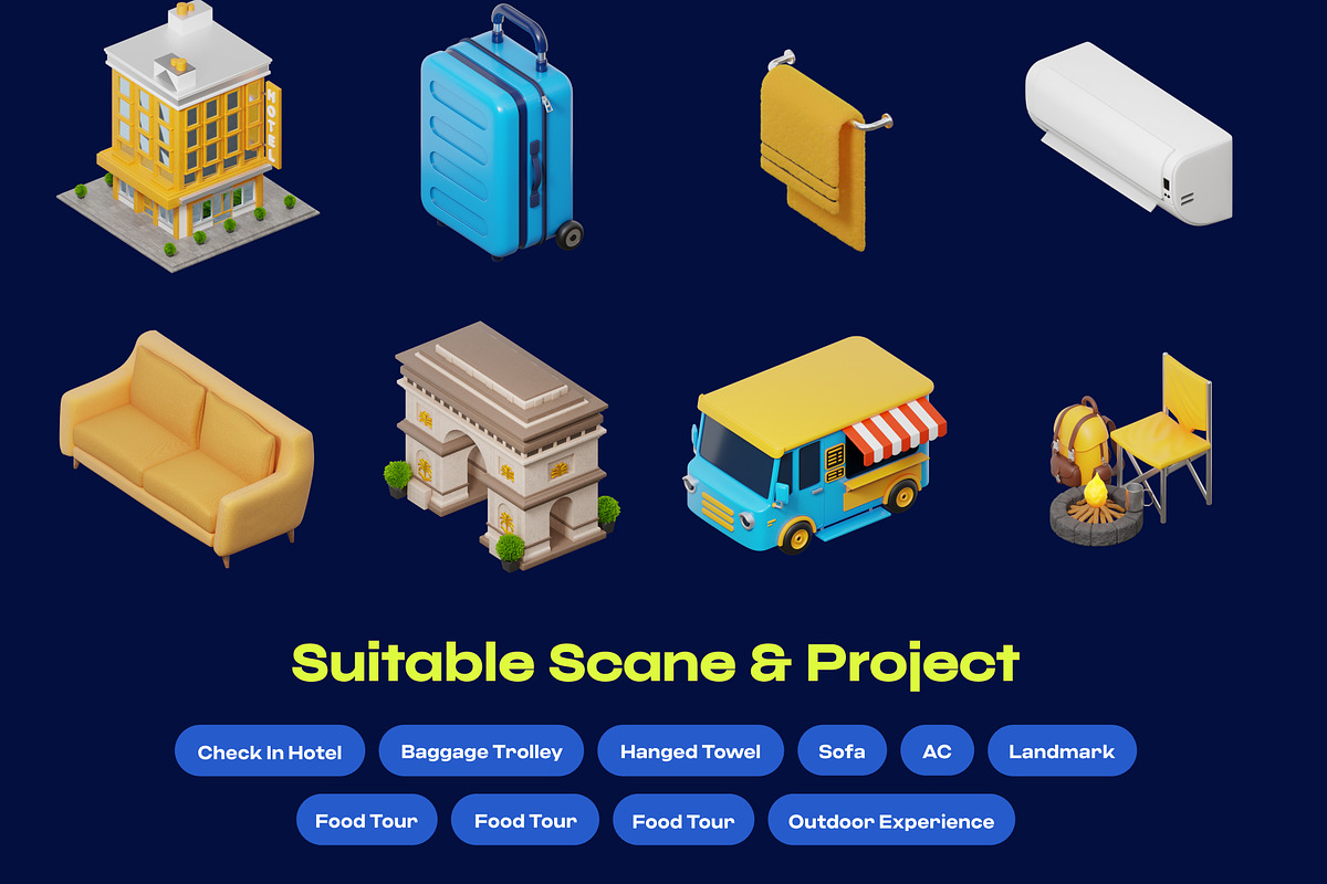 Hotel & Travel 3D Isometric 3D Icon, a Furniture 3D Model by orenjidesign (Photo 4 of 8)