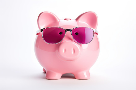Piggybank with sunglasses isolated on white background, a Business Photo by AlyaAnd