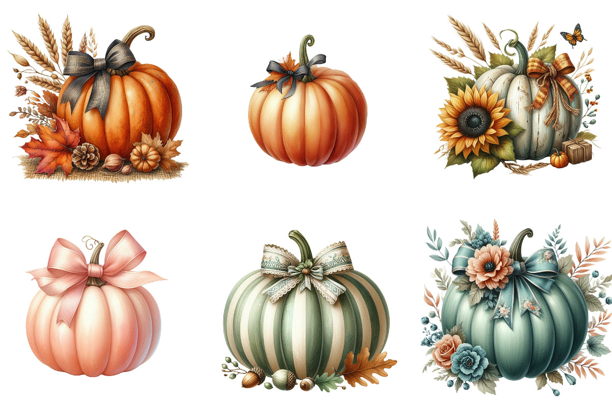 Autumn Pumpkin and Bow Clipart, an Illustration by DreamArtGraphic (Photo 4 of 7)