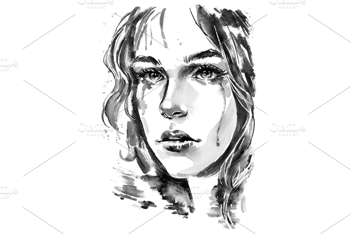 Crying Woman Ink painting, a Person Illustration by Elena Naumchenkova (Photo 1 of 3)