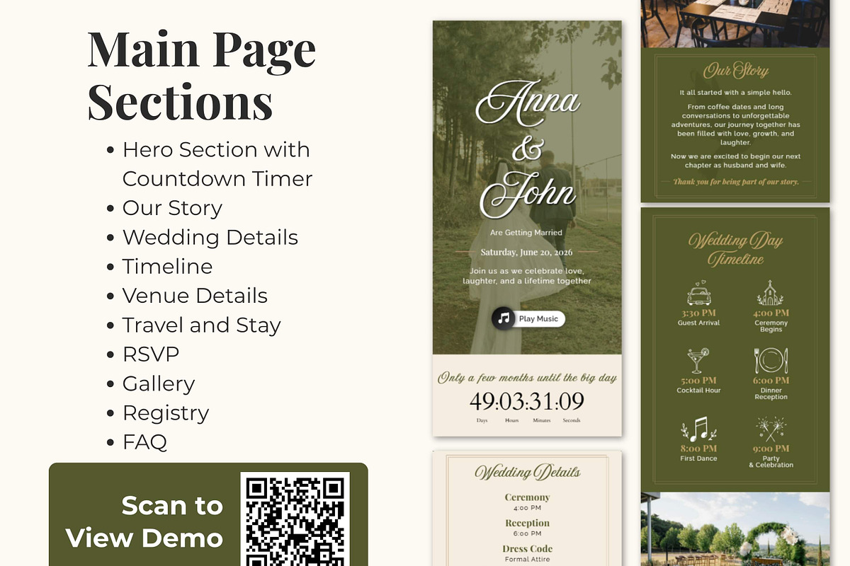Olive Green Wedding Website, a Landing Page Template by Everyday Perfection (Photo 2 of 10)