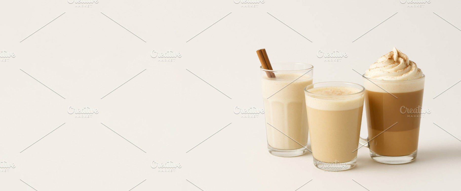 Assorted coffee drinks on light back, a Photo by Dvoevnore photos