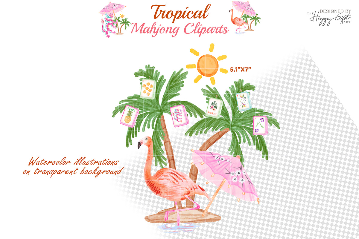 Tropical Mahjong illustrations, a Decorative Illustration by TheHappyGiftArt (Photo 5 of 8)