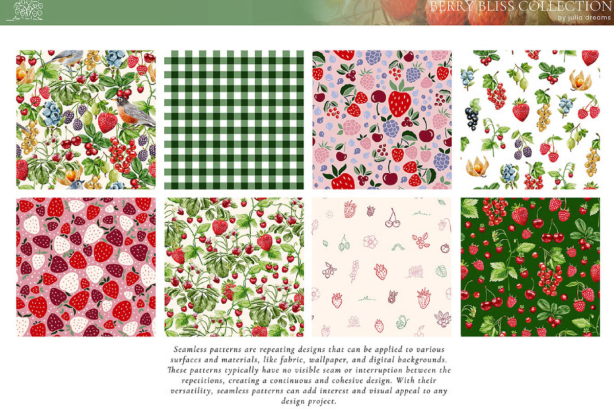 Berry Bliss Seamless Patterns, an Illustration by fashionaddict (Photo 3 of 6)