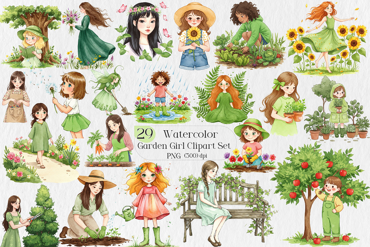 Garden Girl Clipart Set, an Illustration by Creative Art (Photo 1 of 9)