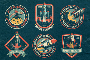 Space Rocket Retro Badge