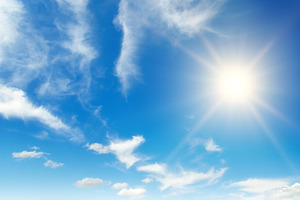 Bright sun on beautiful blue sky with white clouds., a Nature Photo by Serg64