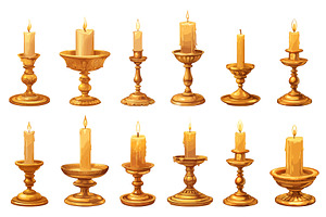 Set of cartoon golden candlesticks, an Object Illustration by LadadikArt