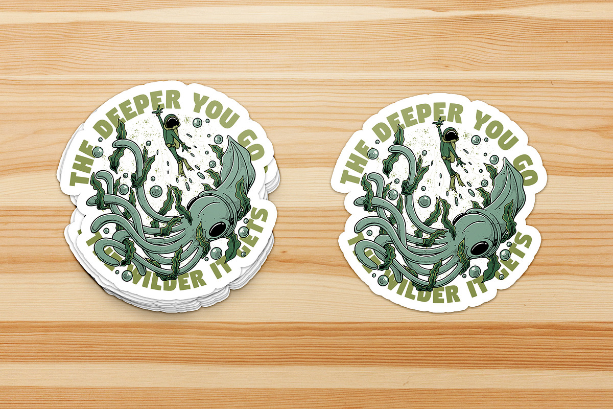 retro diver running from giant squid, a Branding & Logo Template by Judsart (Photo 3 of 3)