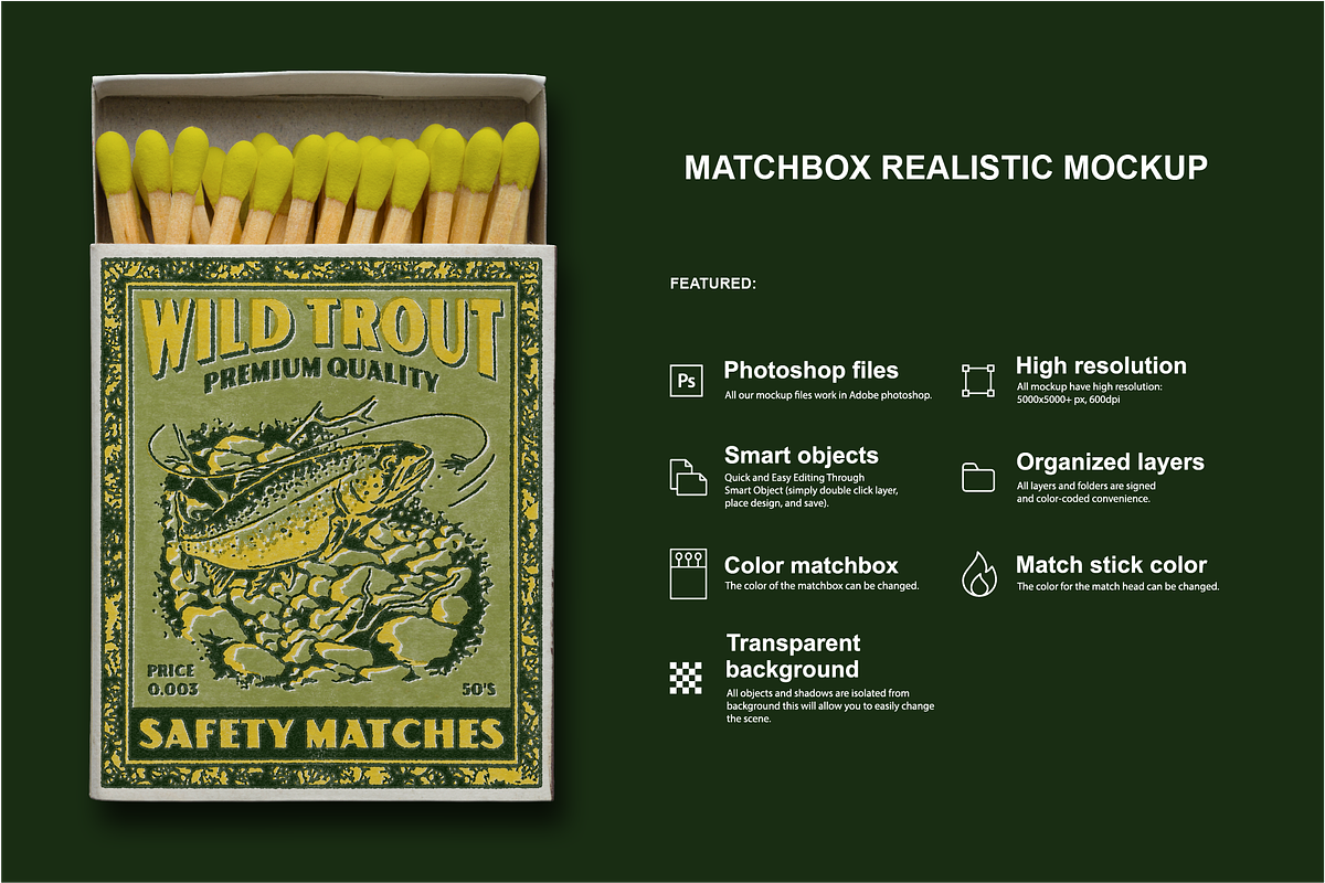 REALISTIC MATCHBOX MOCKUP BY SHAKA, a Packaging Mockup by SHAKA (Photo 2 of 2)