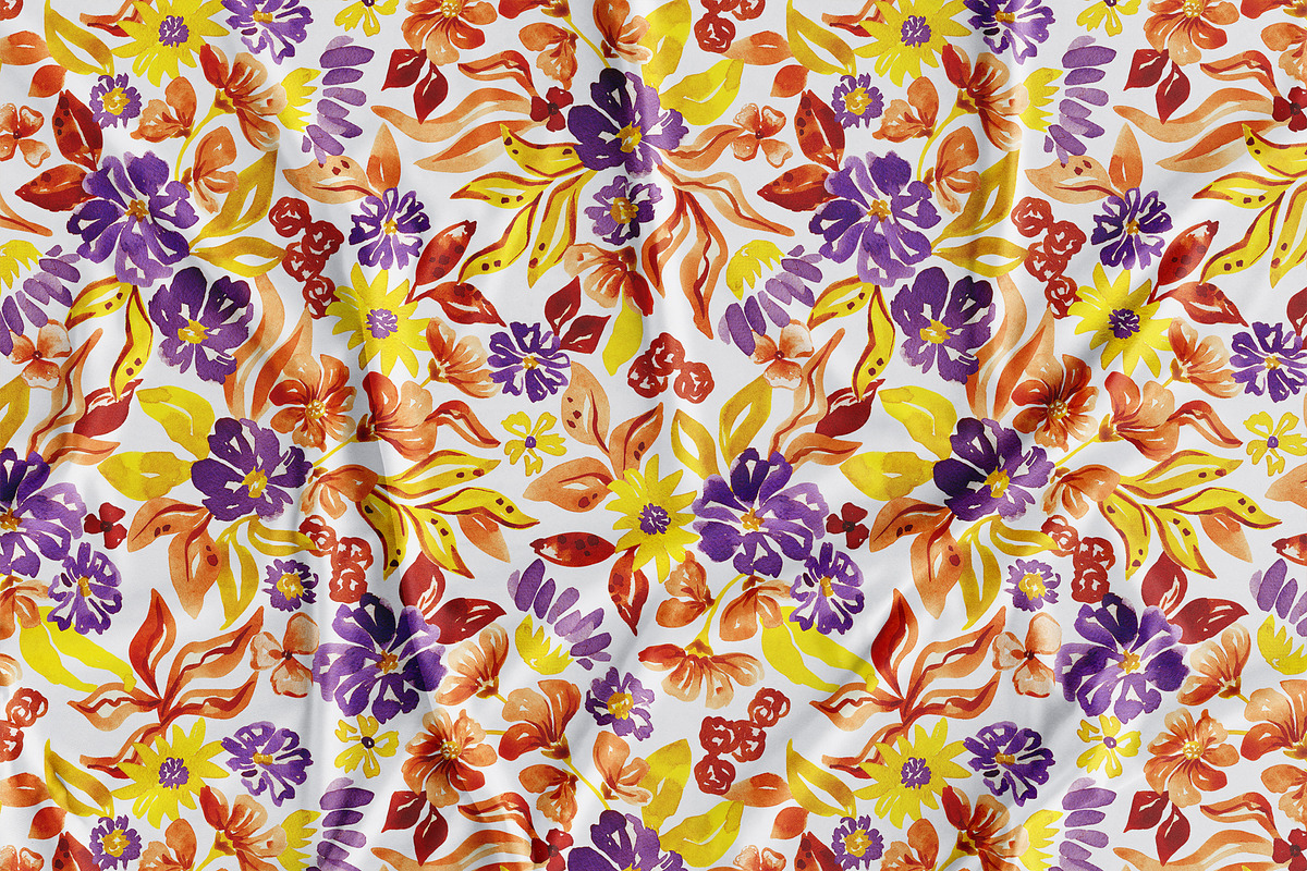 Watercolor summer floral pattern, a Pattern Graphic by SirenaArt (Photo 4 of 12)