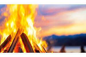Vibrant campfire flames against, a Nature Photo by Lermont51