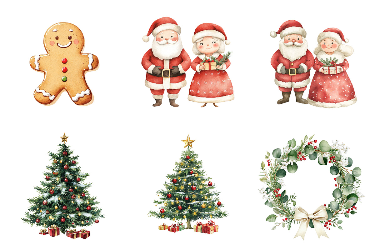 Watercolor Cute Christmas Clipart, a Transportation Illustration by SinaCreation (Photo 4 of 6)