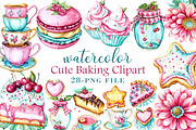 Watercolor Cute Baking Clipart, an Illustration by Libby Wishes (Thumbnail 1 of 5)