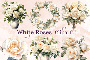 Watercolor White Roses Collection