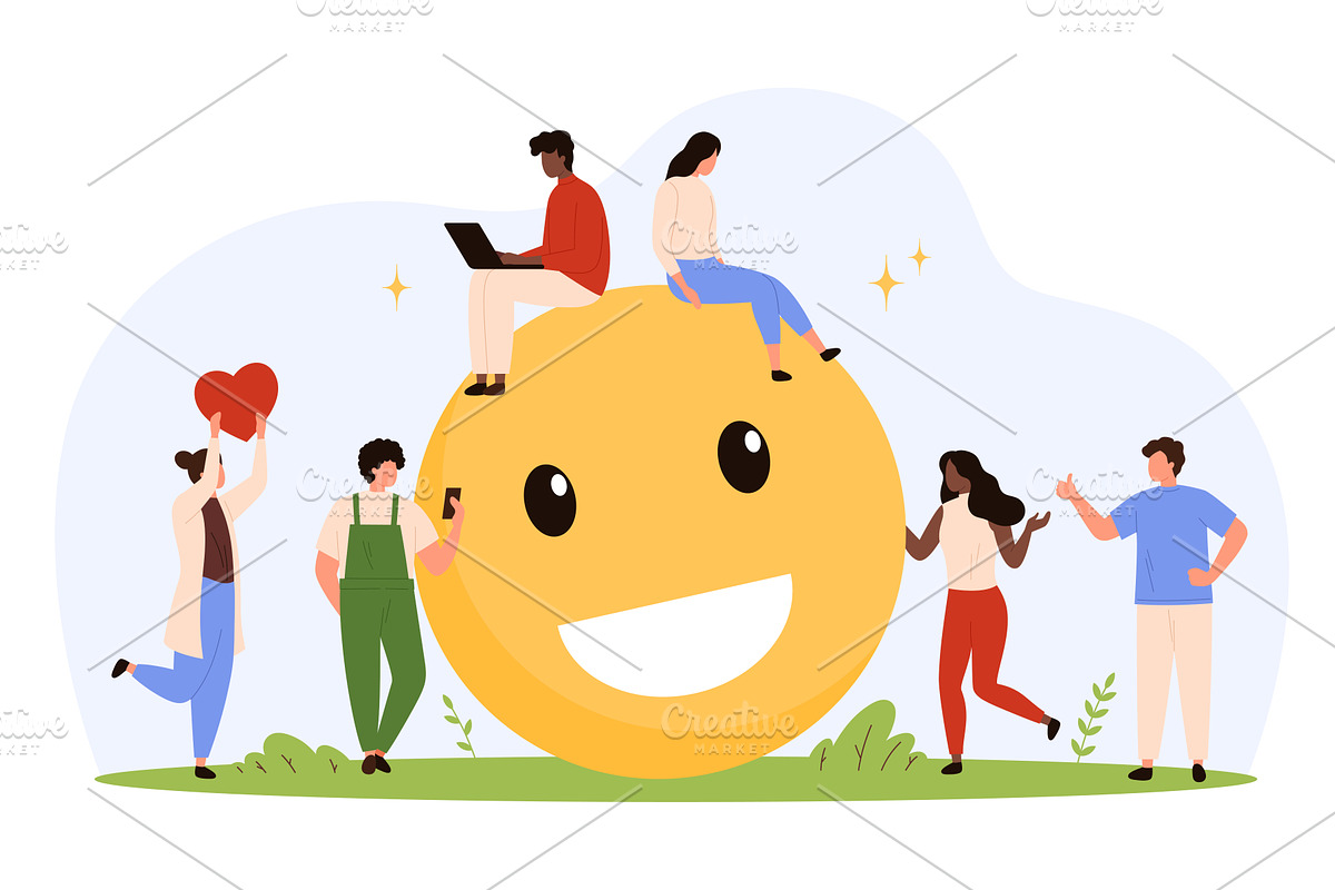Interacting Around Giant Smiley, a Person Illustration by Flashvector