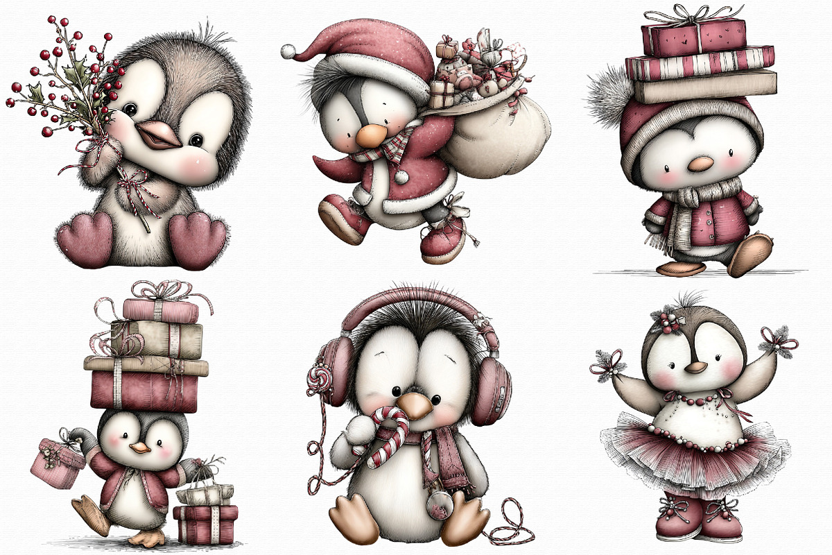 Quirky Christmas Penguin Clipart, an Illustration by Libby Wishes (Photo 4 of 7)
