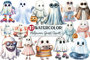 Funny Retro Halloween Ghost Clipart, an Illustration by Rose Art