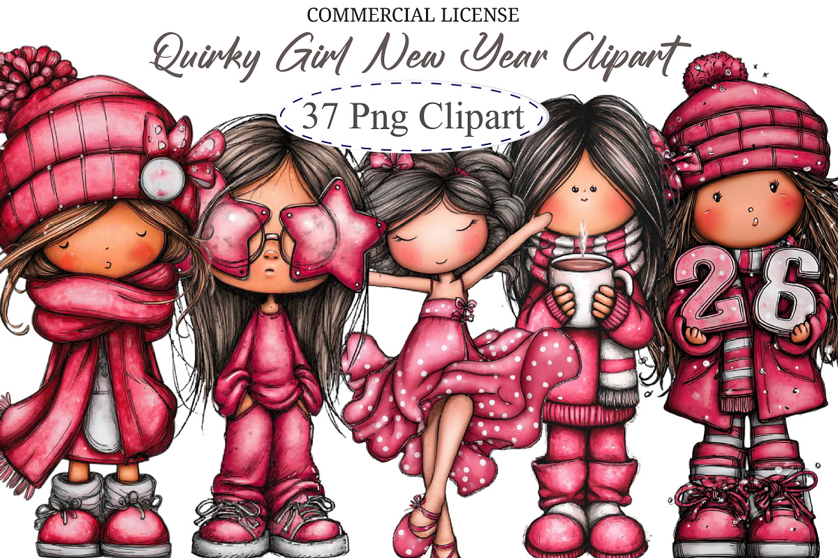 Quirky Girl New Year Clipart, an Illustration by designcity5 (Photo 1 of 5)