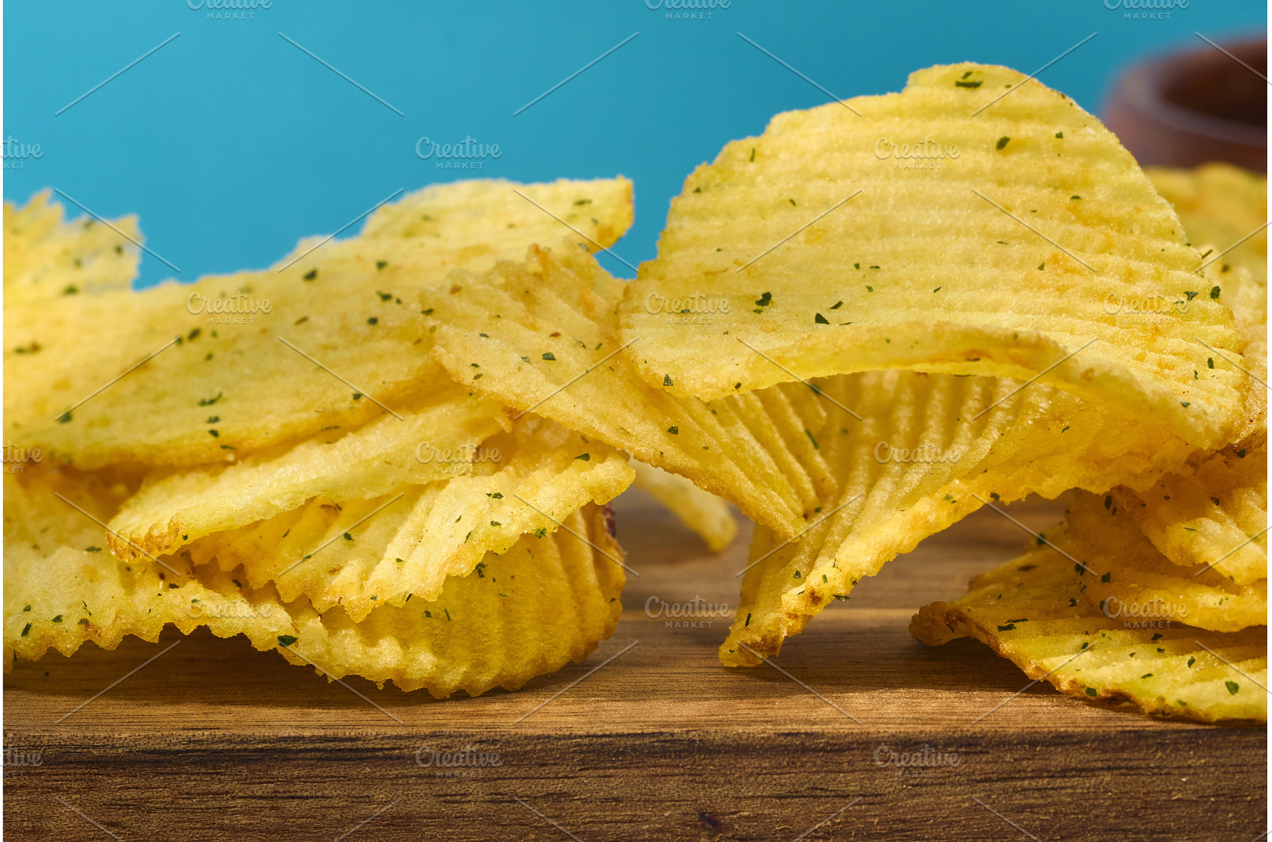 Crunchy potato chips stacked neatly, a Food & Drink Photo by darksoul72
