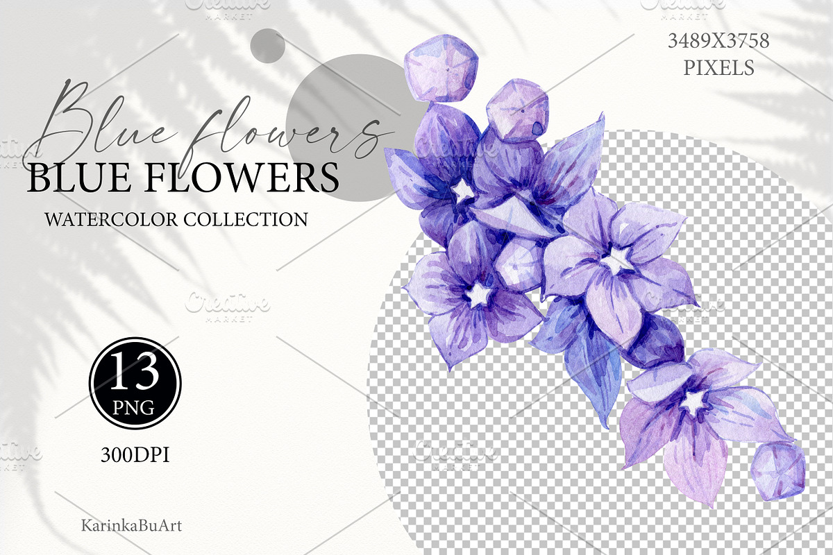 Watercolor Blue floral clipart 13PNG, an Object Graphic by KarinkaBU (Photo 7 of 7)