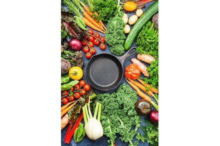 Organic vegetables on blue