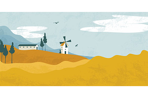 Autumn landscape, golden fields and, an Illustration by art PVP - market