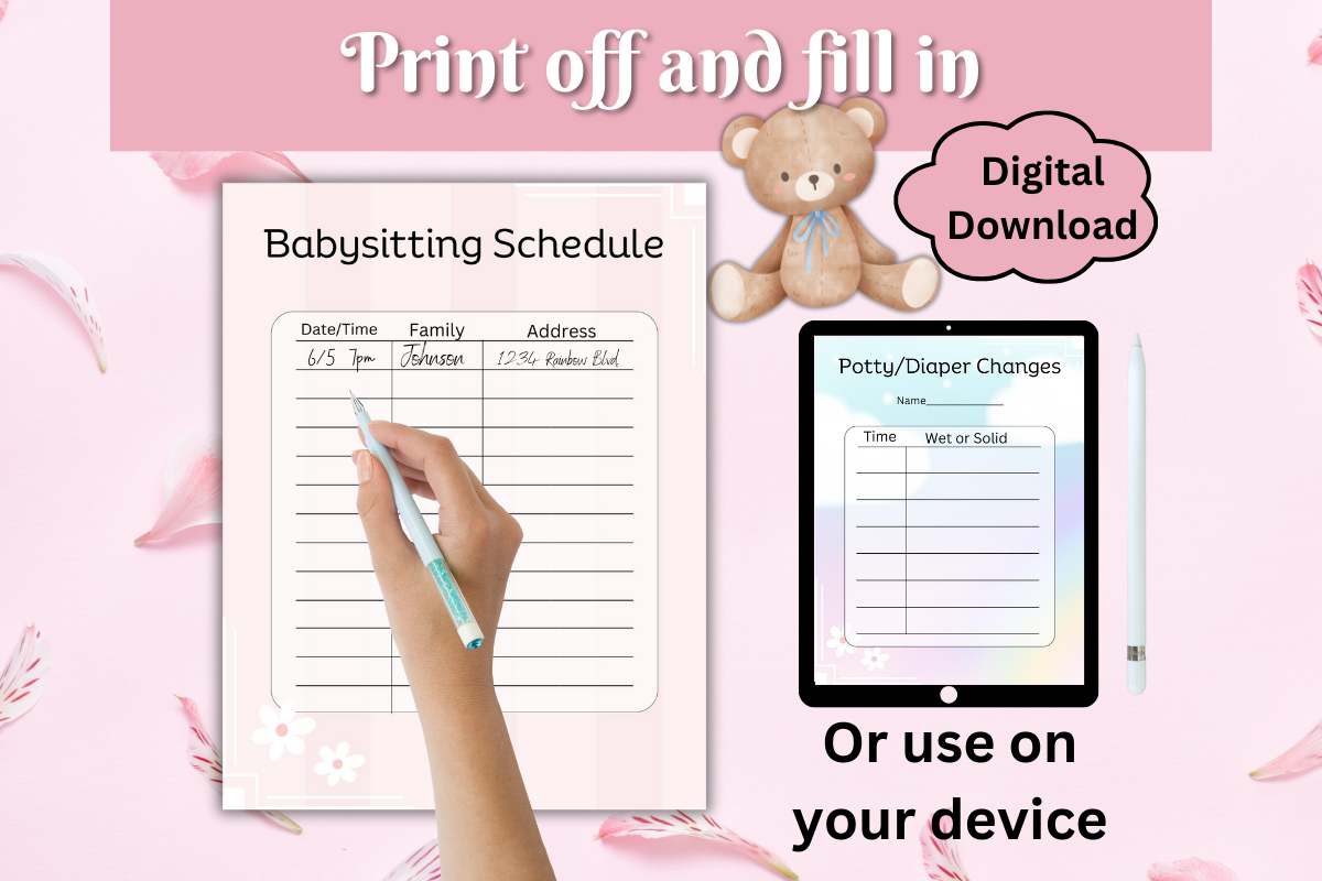 Babysitter's Printable Planner, a Stationery Template by Pixels N Bows (Photo 3 of 3)