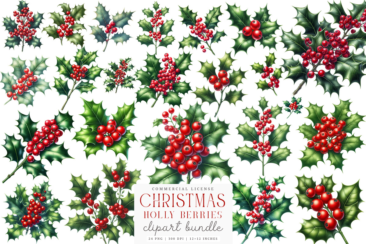 Christmas Holly Berries PNG, an Illustration by SinaCreation (Photo 1 of 7)